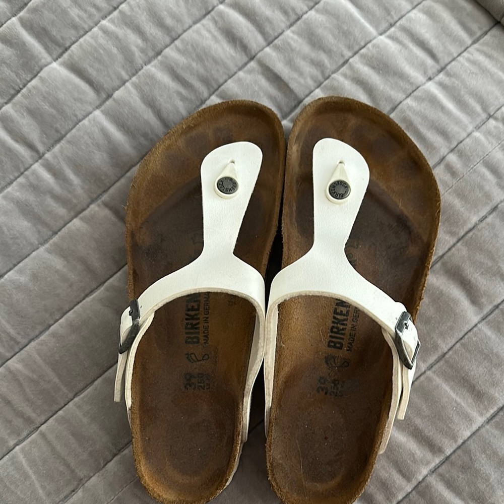 Birkenstock White and Brown Sandals for Versatile Comfort